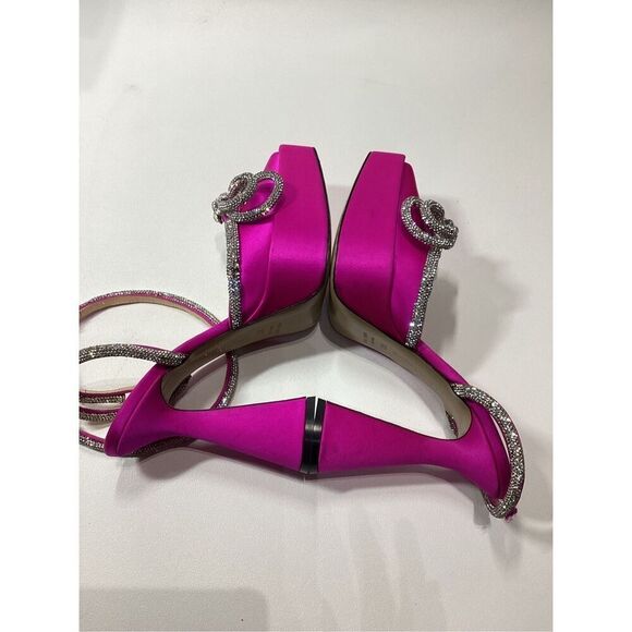 Mach & Mach 140 Double Bow Crystal Embellished Silk Satin Platform Pumps - Picture 7 of 16